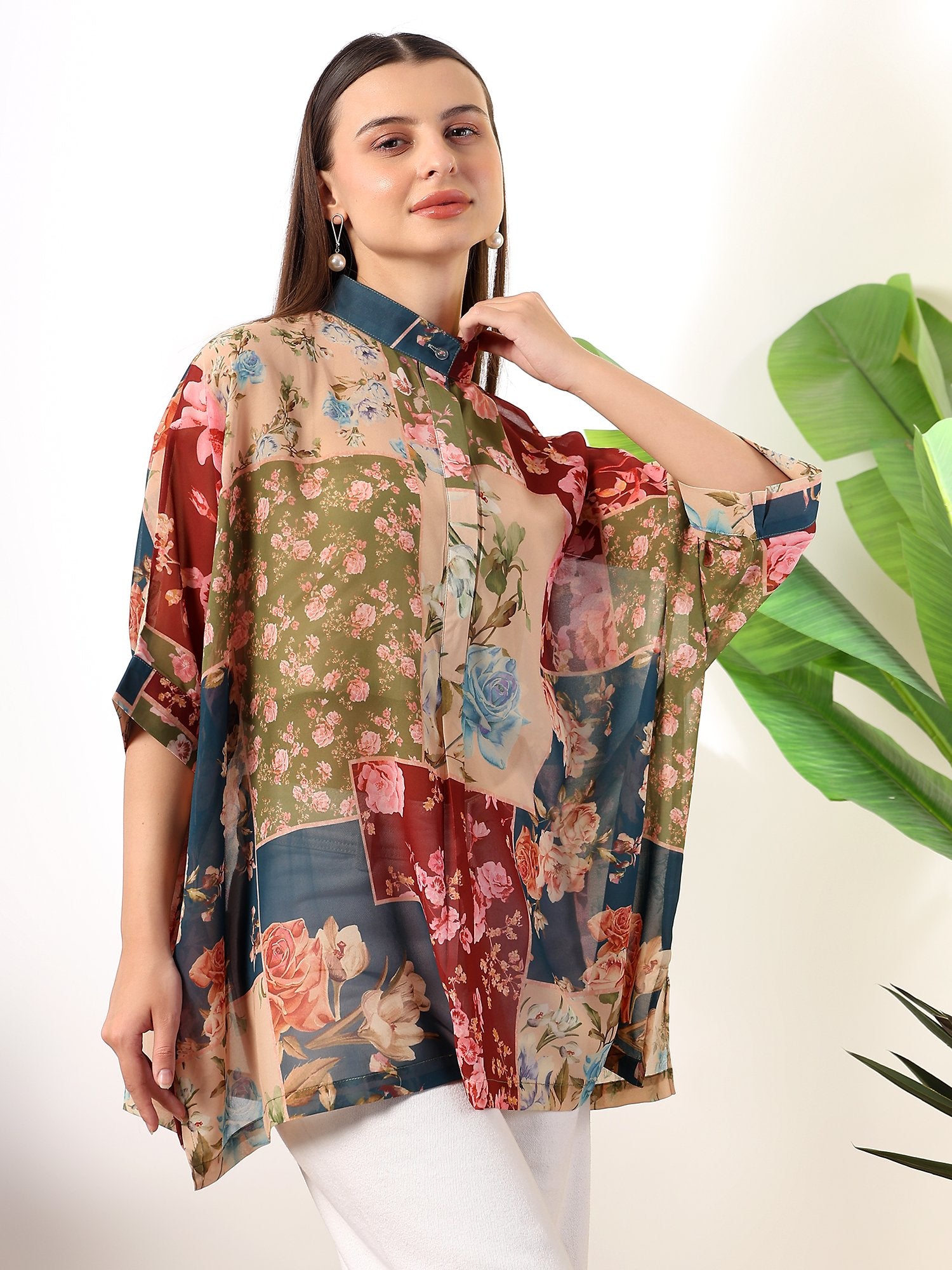 Striped red kaftan style printed solace one size shirt