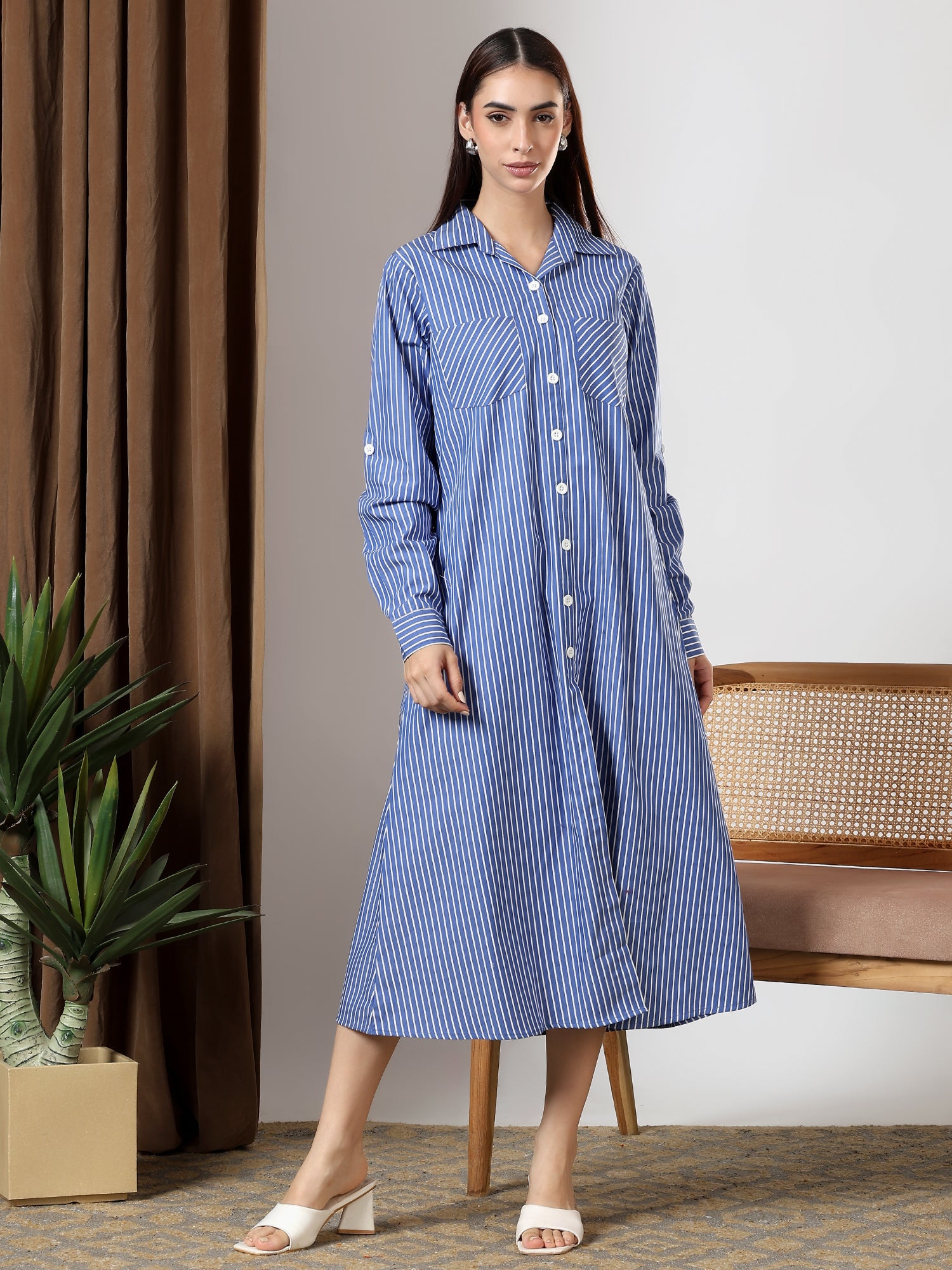 Blue striped bebo midi dress