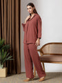 Brown Deep pleated neck coord set