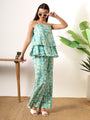 Sea Blue Foil print double layered top with pants coord set
