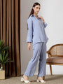 Blue Deep pleated neck coord set