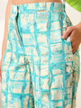 Sea Blue Foil print double layered top with pants coord set