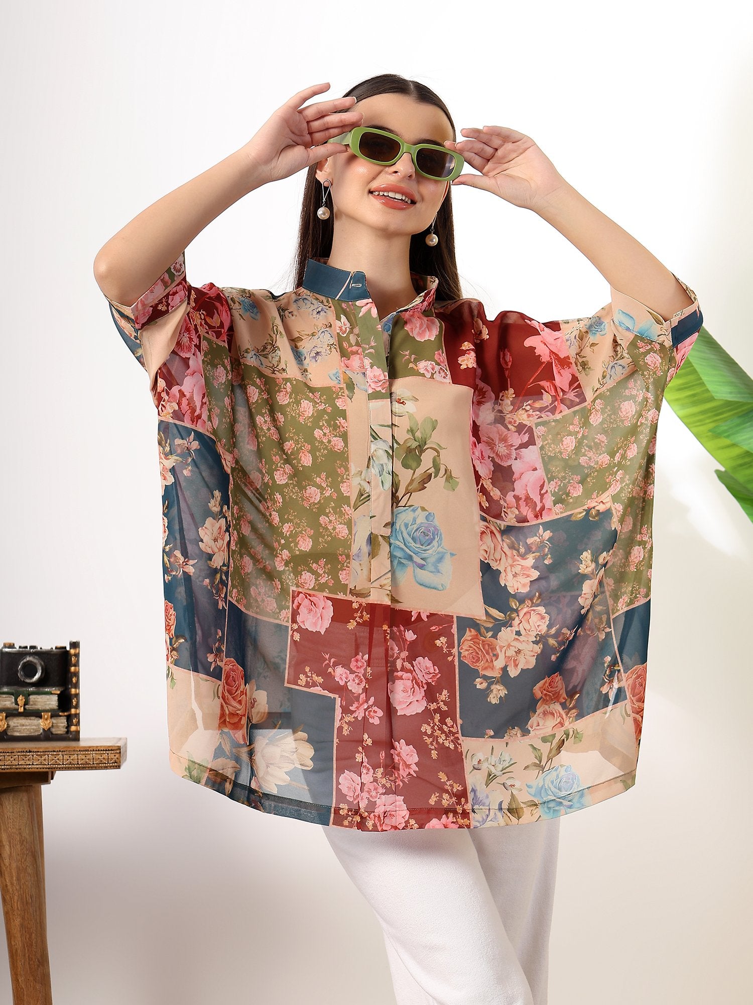 Striped red kaftan style printed solace one size shirt
