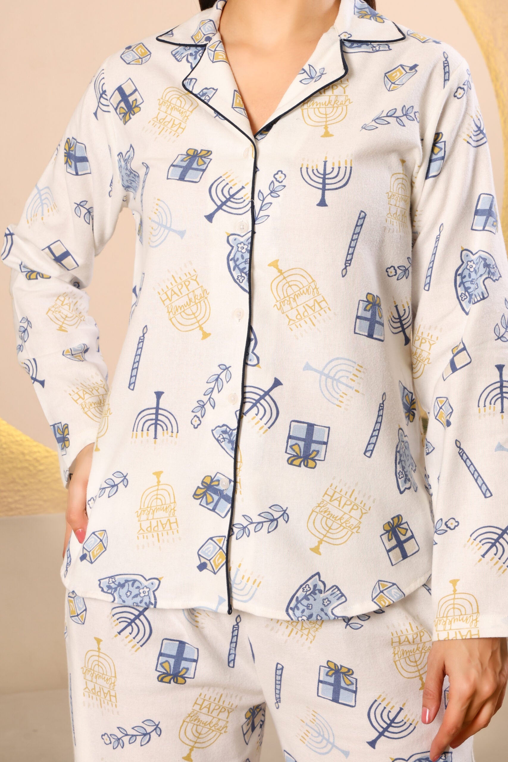 White Printed winter night suits
