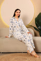 White Printed winter night suits