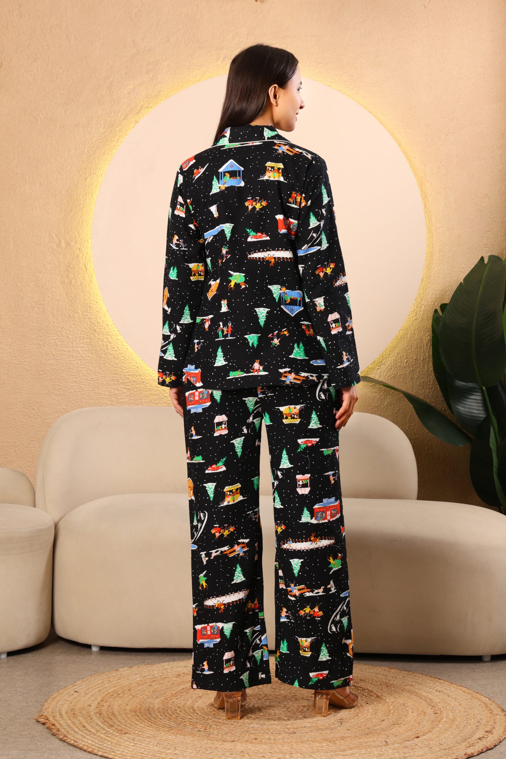 Black Printed winter night suits