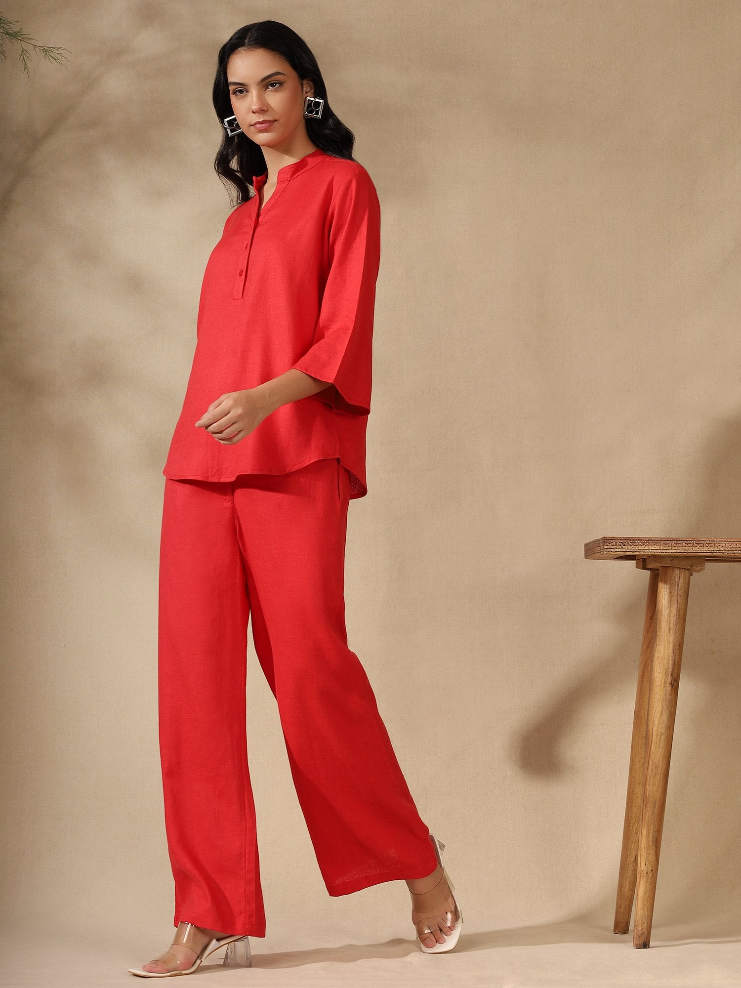Red Regular kurta Coord set with bell sleeves