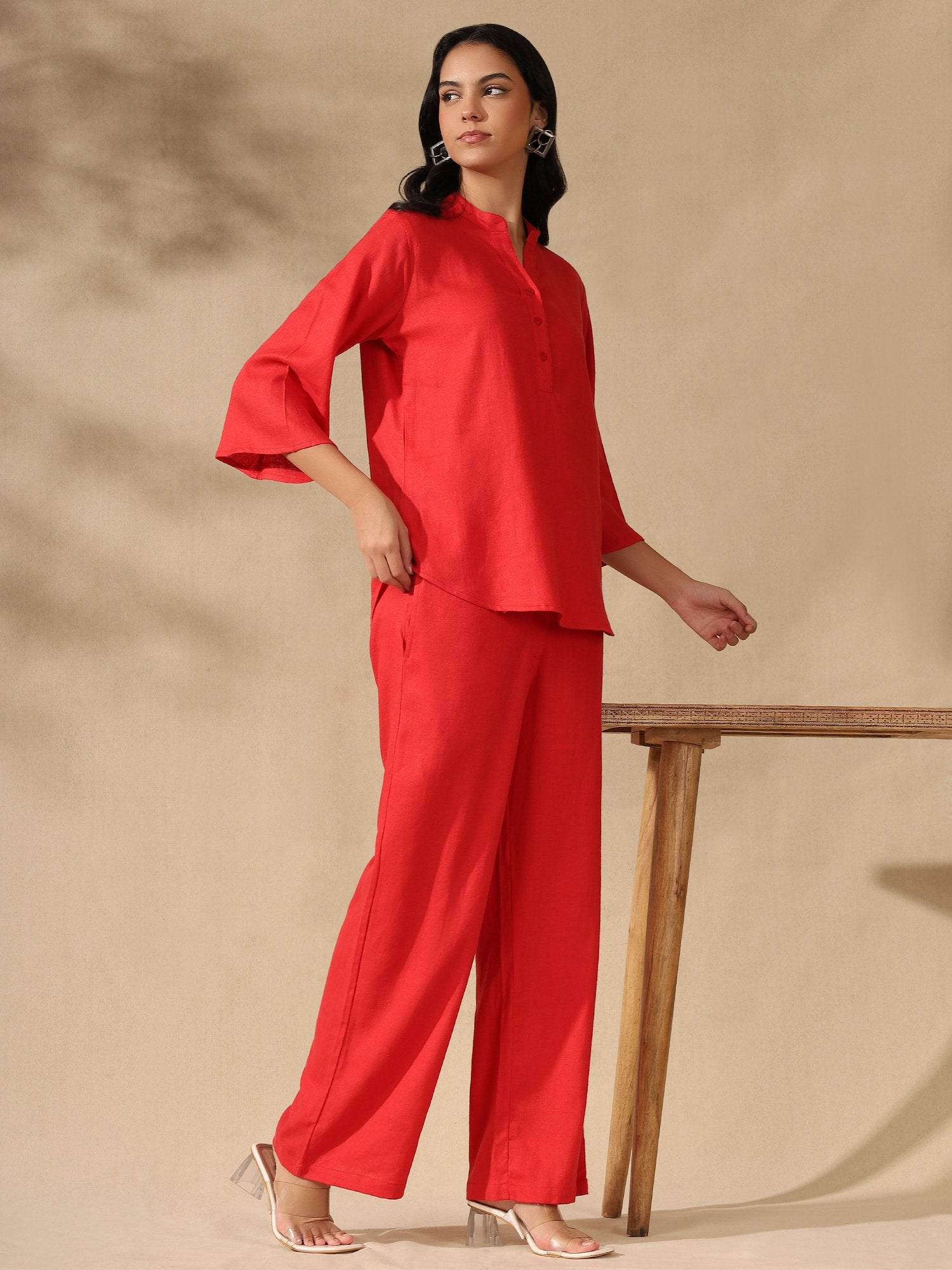 Red Regular kurta Coord set with bell sleeves