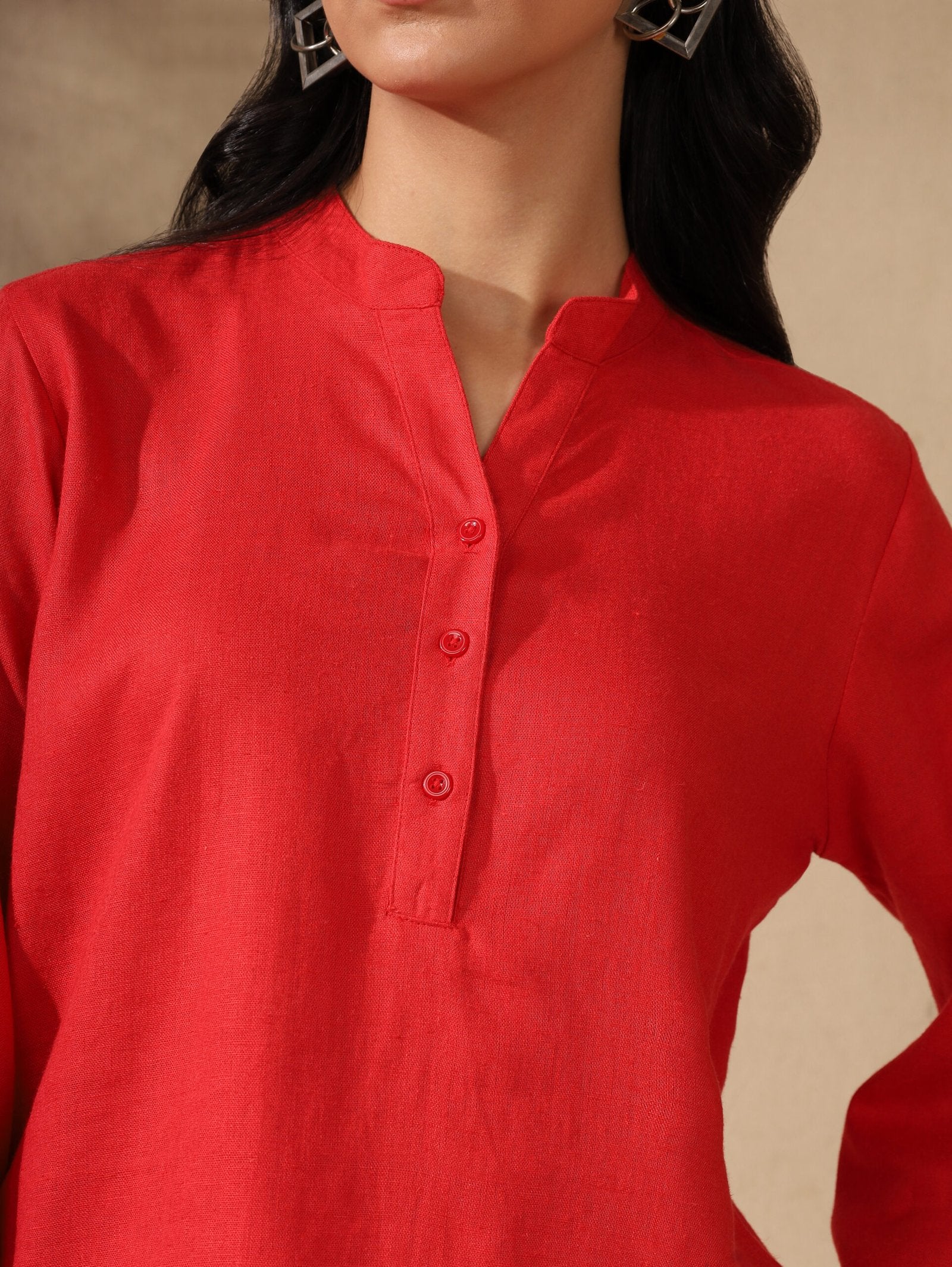 Red Regular kurta Coord set with bell sleeves