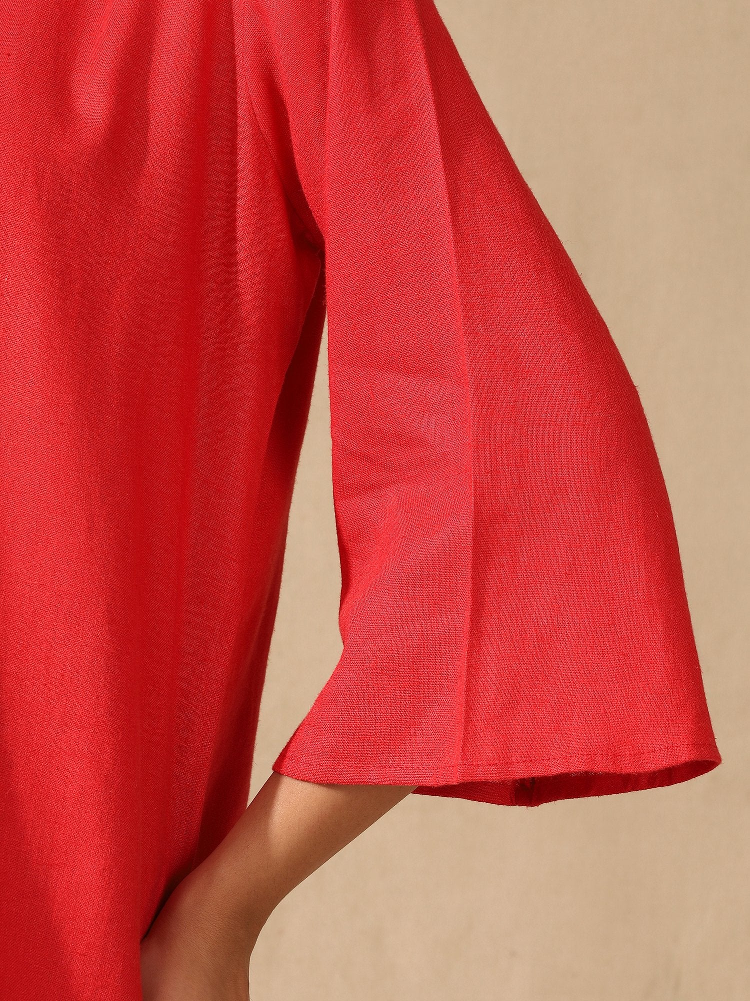 Red Regular kurta Coord set with bell sleeves