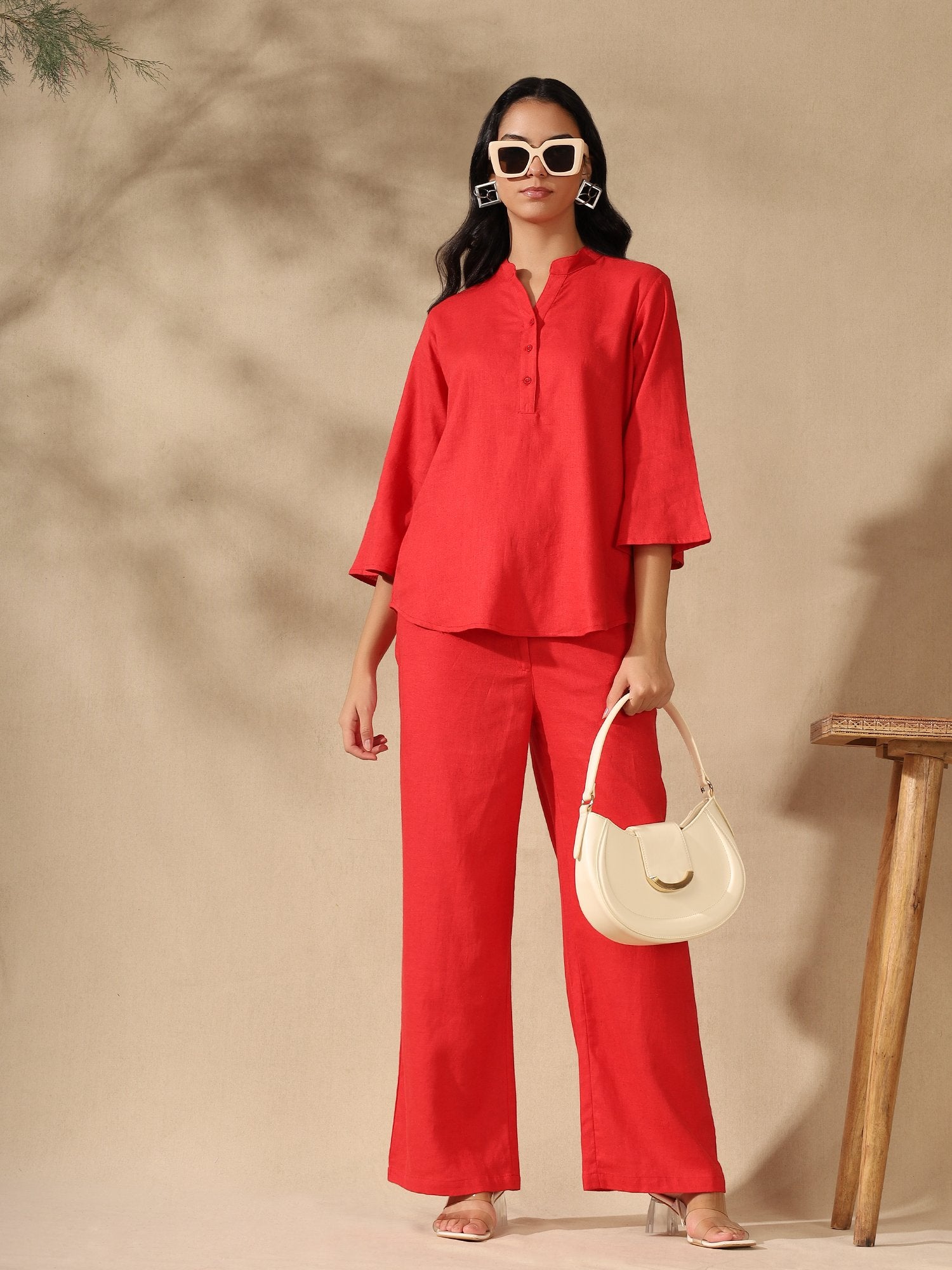 Red Regular kurta Coord set with bell sleeves