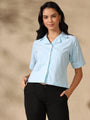 Blue White striped coat collar crop shirt