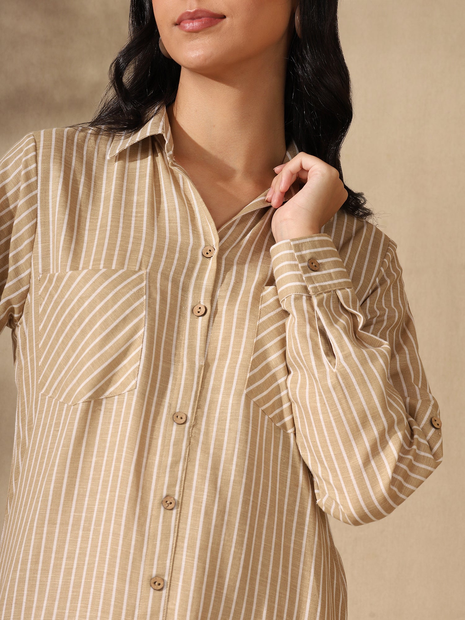 Beige striped bebo midi dress