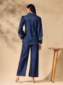 Denim collar embroidered sleeves coord set