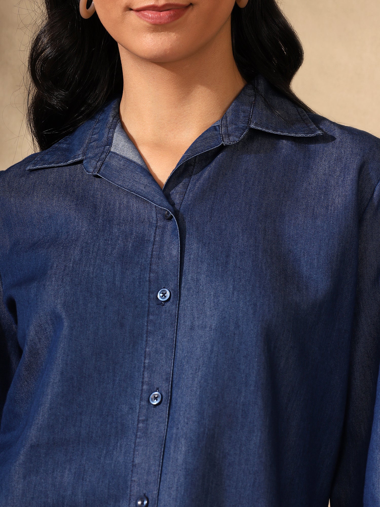 Denim collar embroidered sleeves coord set