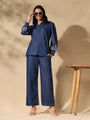Denim collar embroidered sleeves coord set
