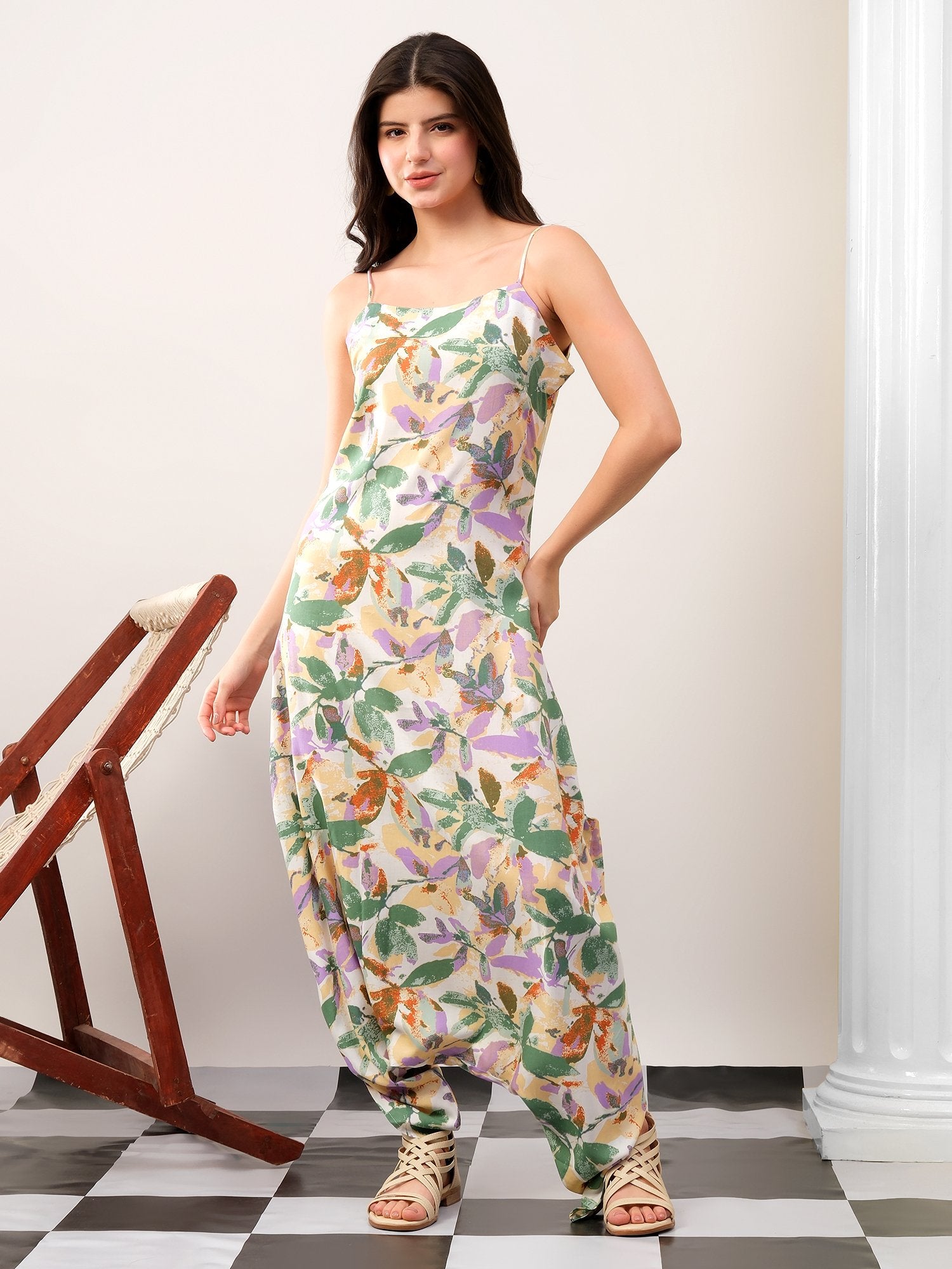 Green Dhoti style printed jump suit