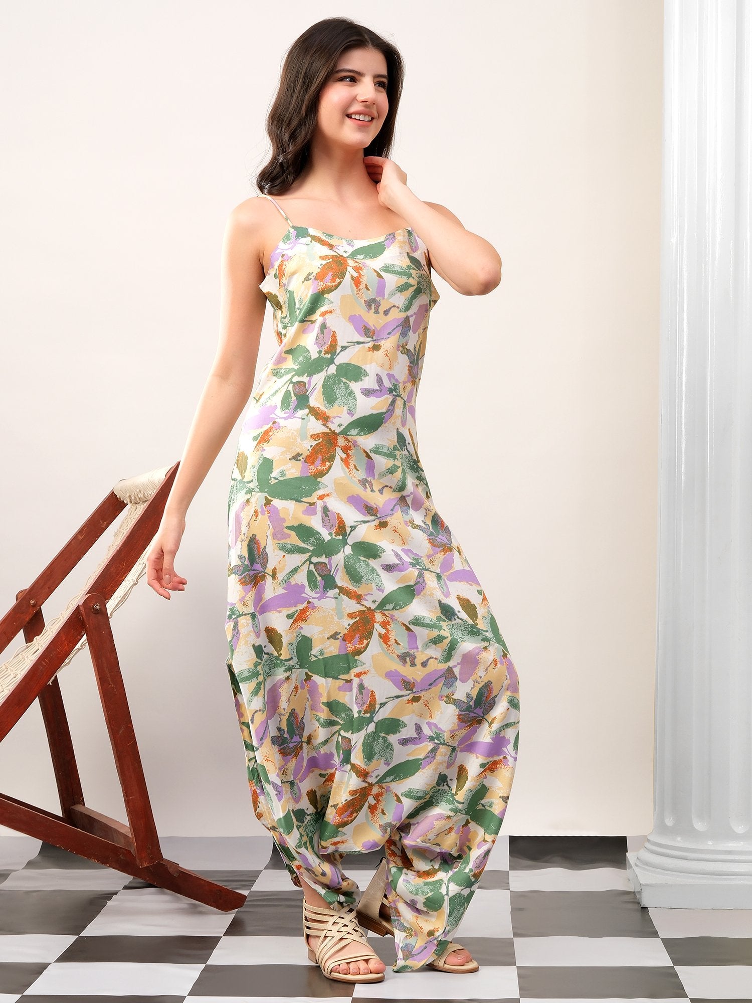 Green Dhoti style printed jump suit