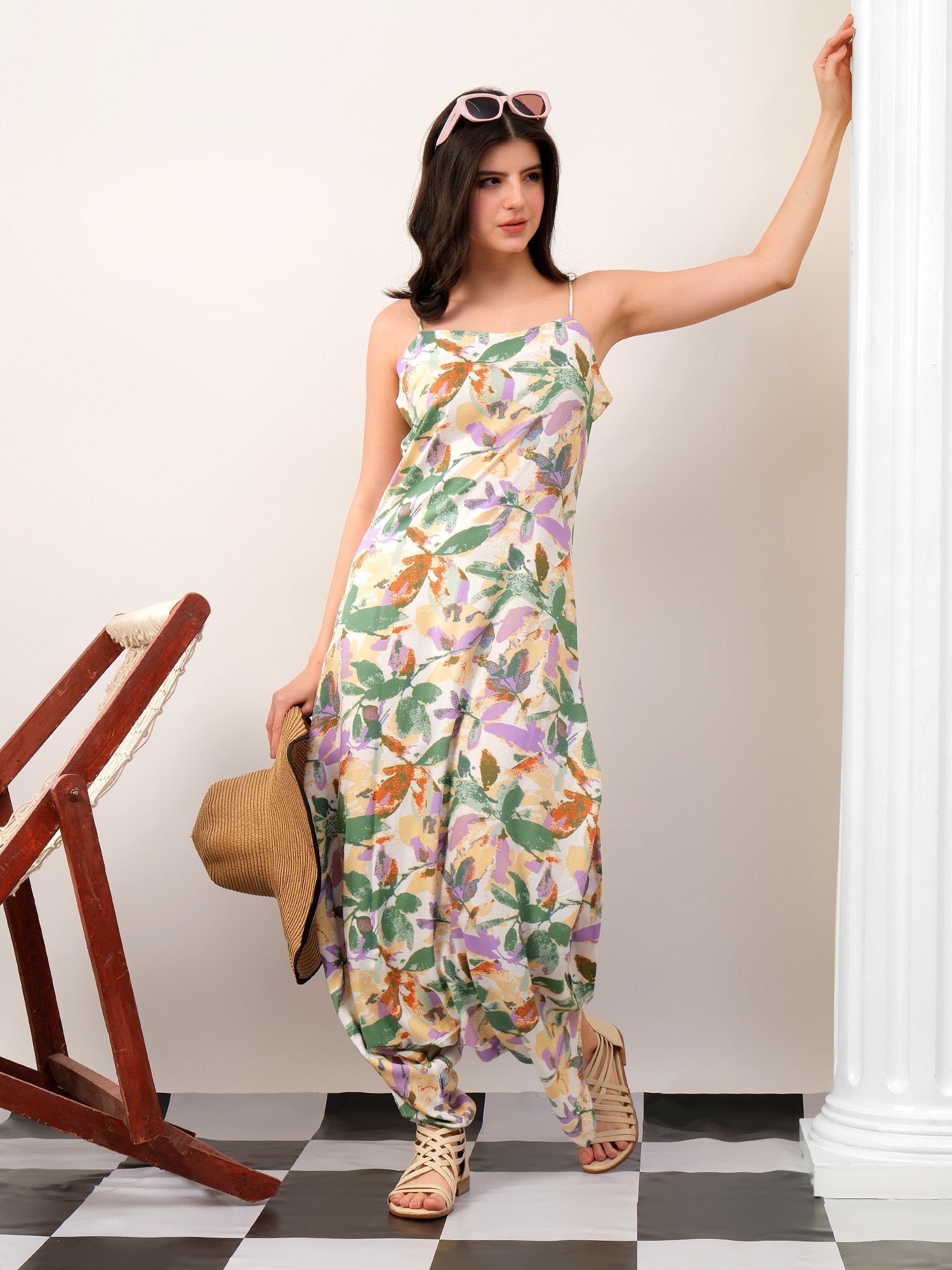 Green Dhoti style printed jump suit