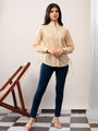 Yellow printed band neck collar dori shirt