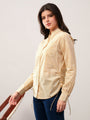 Yellow printed band neck collar dori shirt