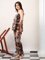 Black Foil print double layered top with pants coord set