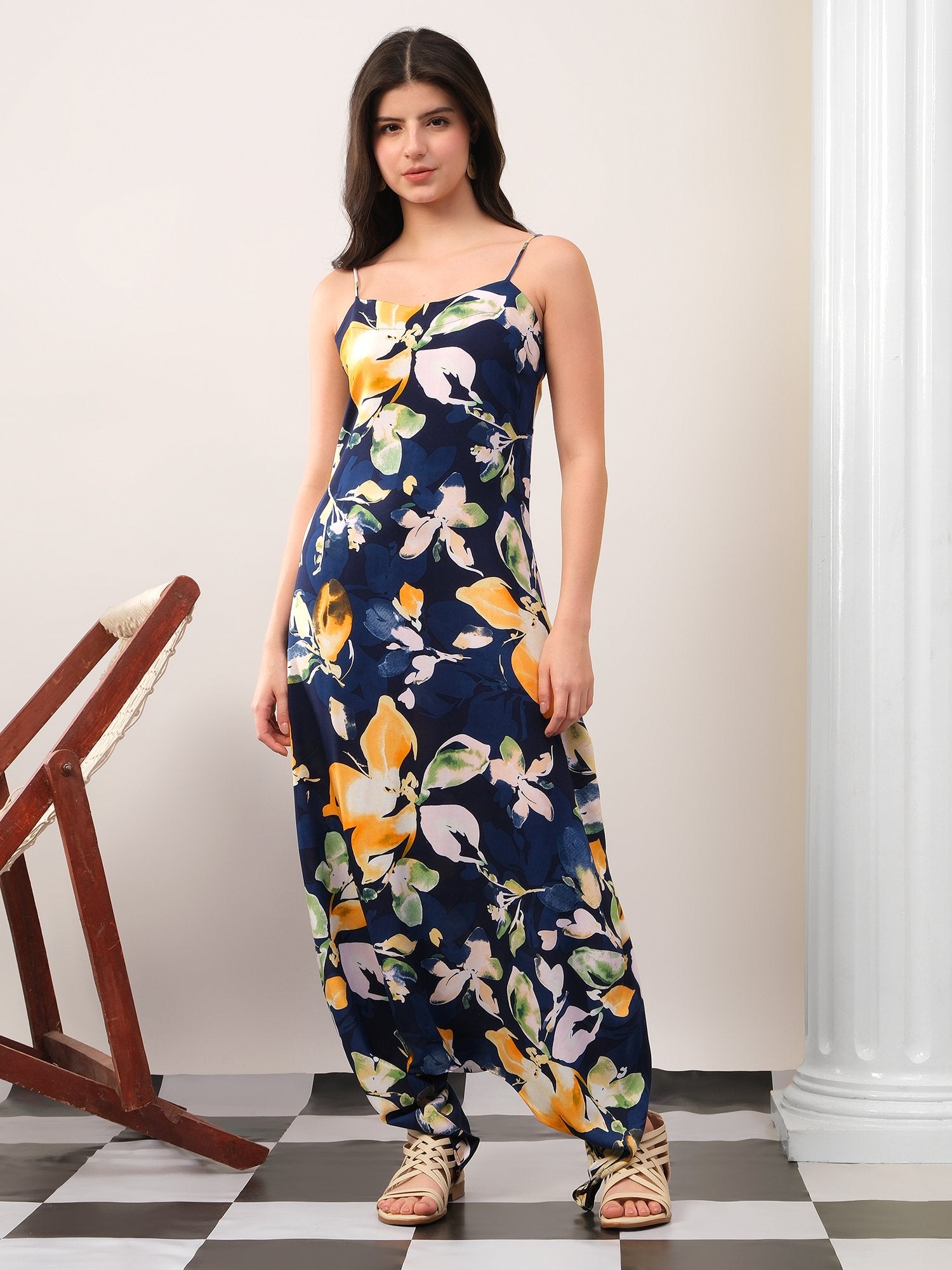 Blue Dhoti style printed jump suit