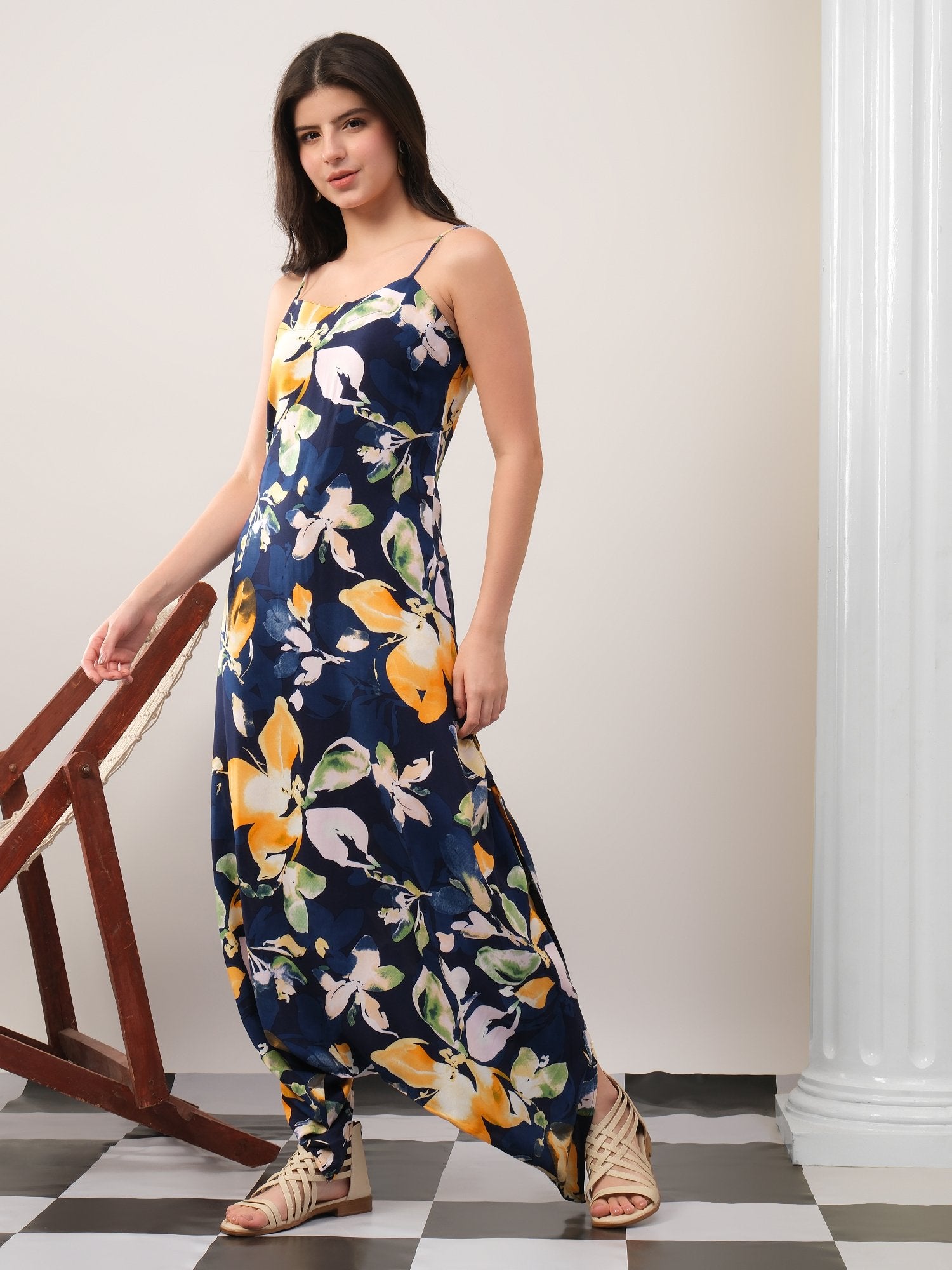Blue Dhoti style printed jump suit