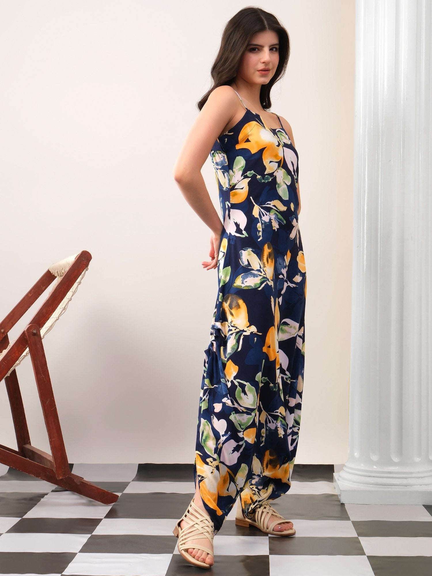 Blue Dhoti style printed jump suit