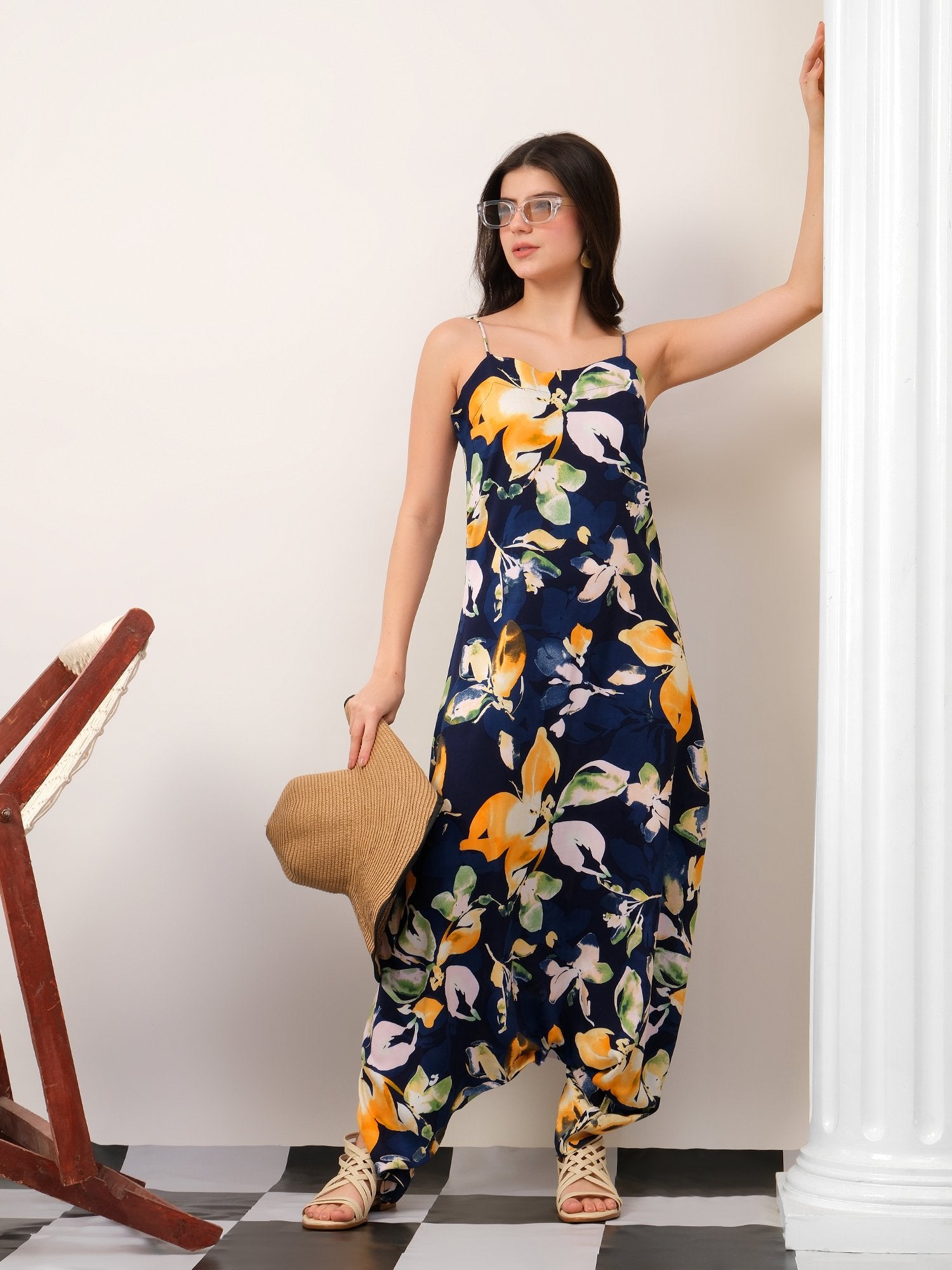 Blue Dhoti style printed jump suit