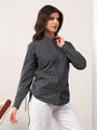 Black printed band neck collar dori shirt