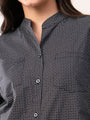 Black printed band neck collar dori shirt