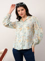 Green Printed Floral Casual Collar Shirt