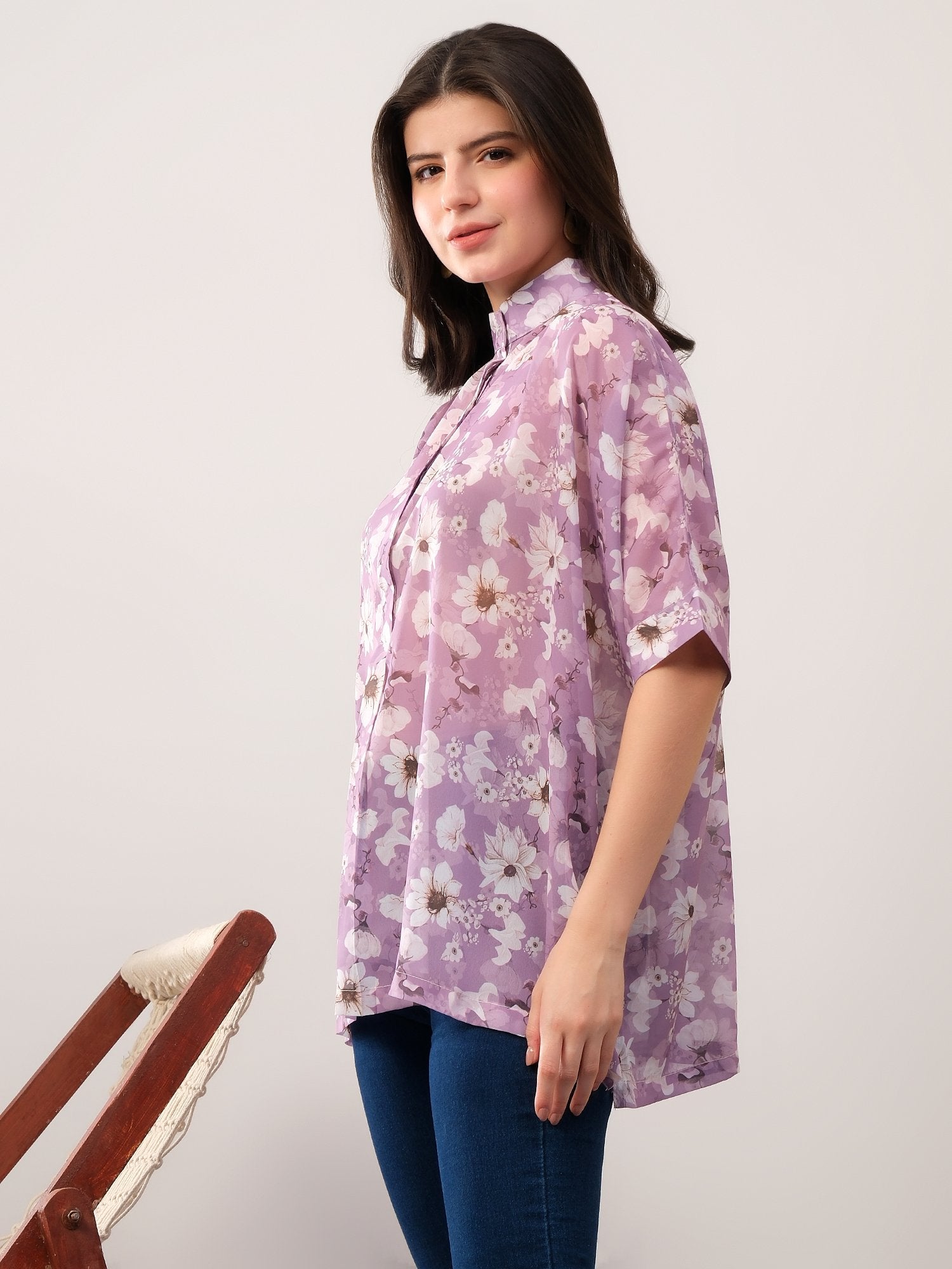 Lavender kaftan style floral print solace one size shirt