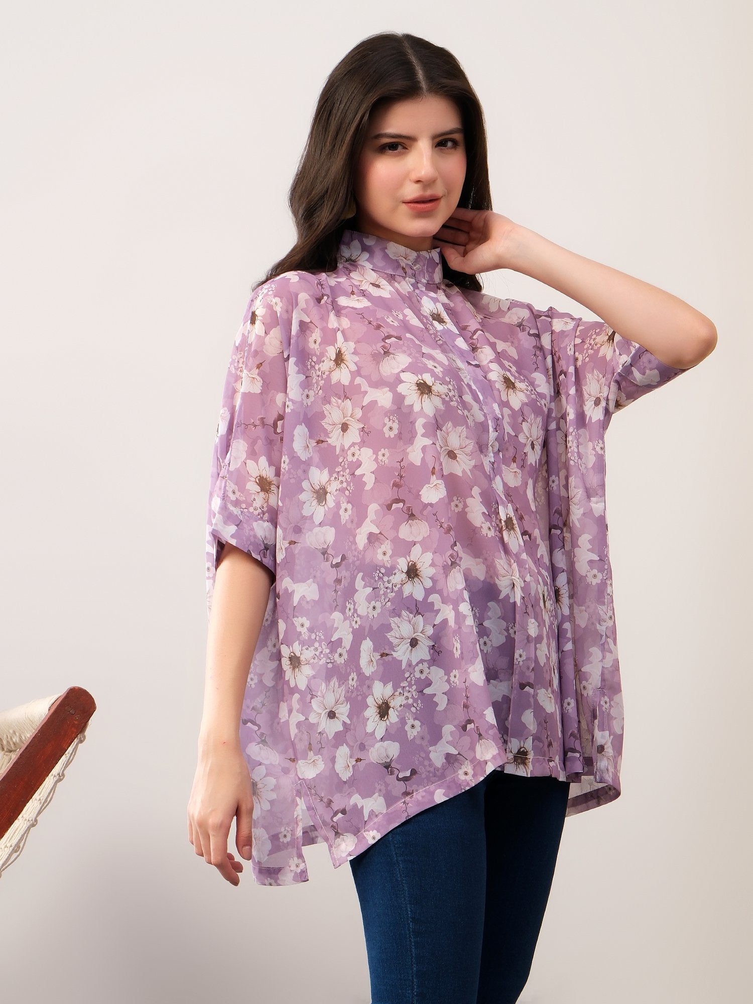 Lavender kaftan style floral print solace one size shirt