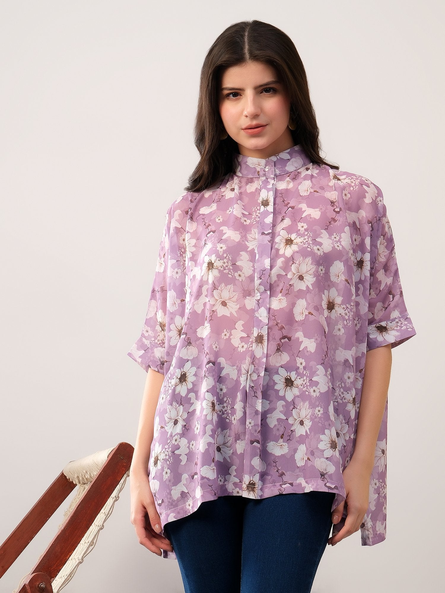 Lavender kaftan style floral print solace one size shirt