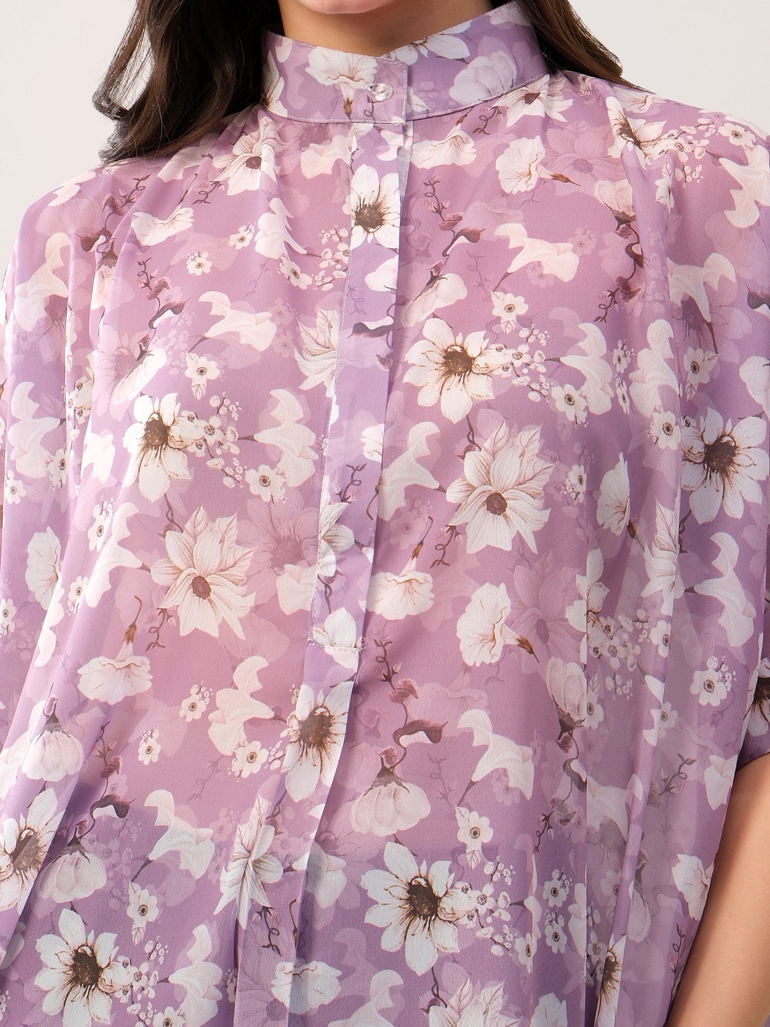 Lavender kaftan style floral print solace one size shirt