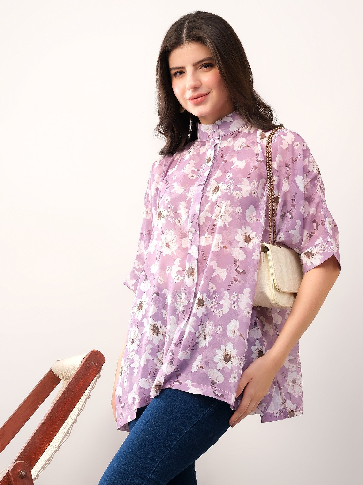 Lavender kaftan style floral print solace one size shirt