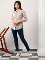 Beige printed band neck collar dori shirt