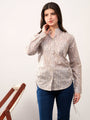 Beige printed band neck collar dori shirt