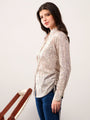 Beige printed band neck collar dori shirt