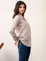 Beige printed band neck collar dori shirt