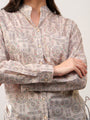 Beige printed band neck collar dori shirt
