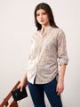 Beige printed band neck collar dori shirt