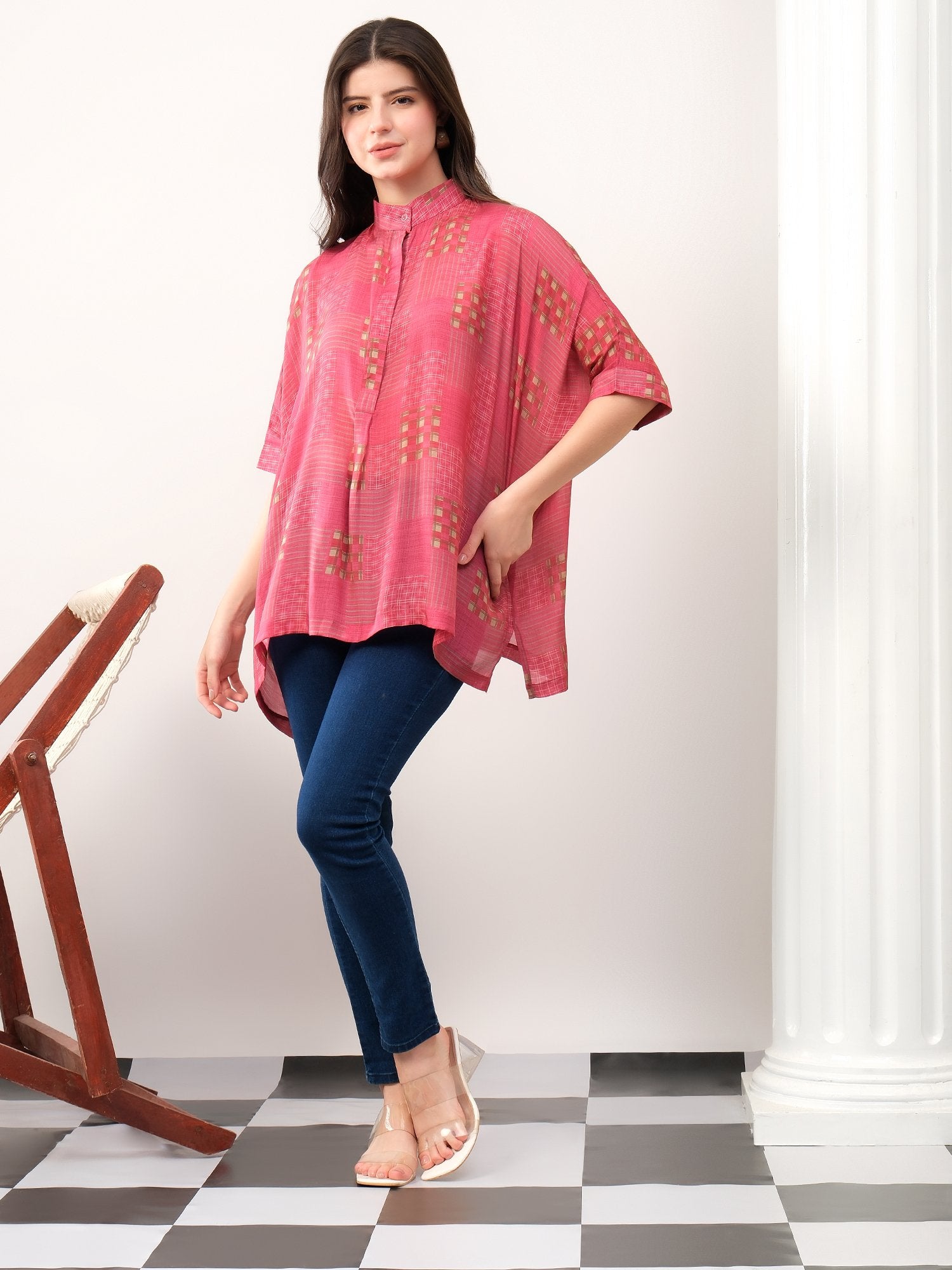 Red kaftan style printed solace one size shirt