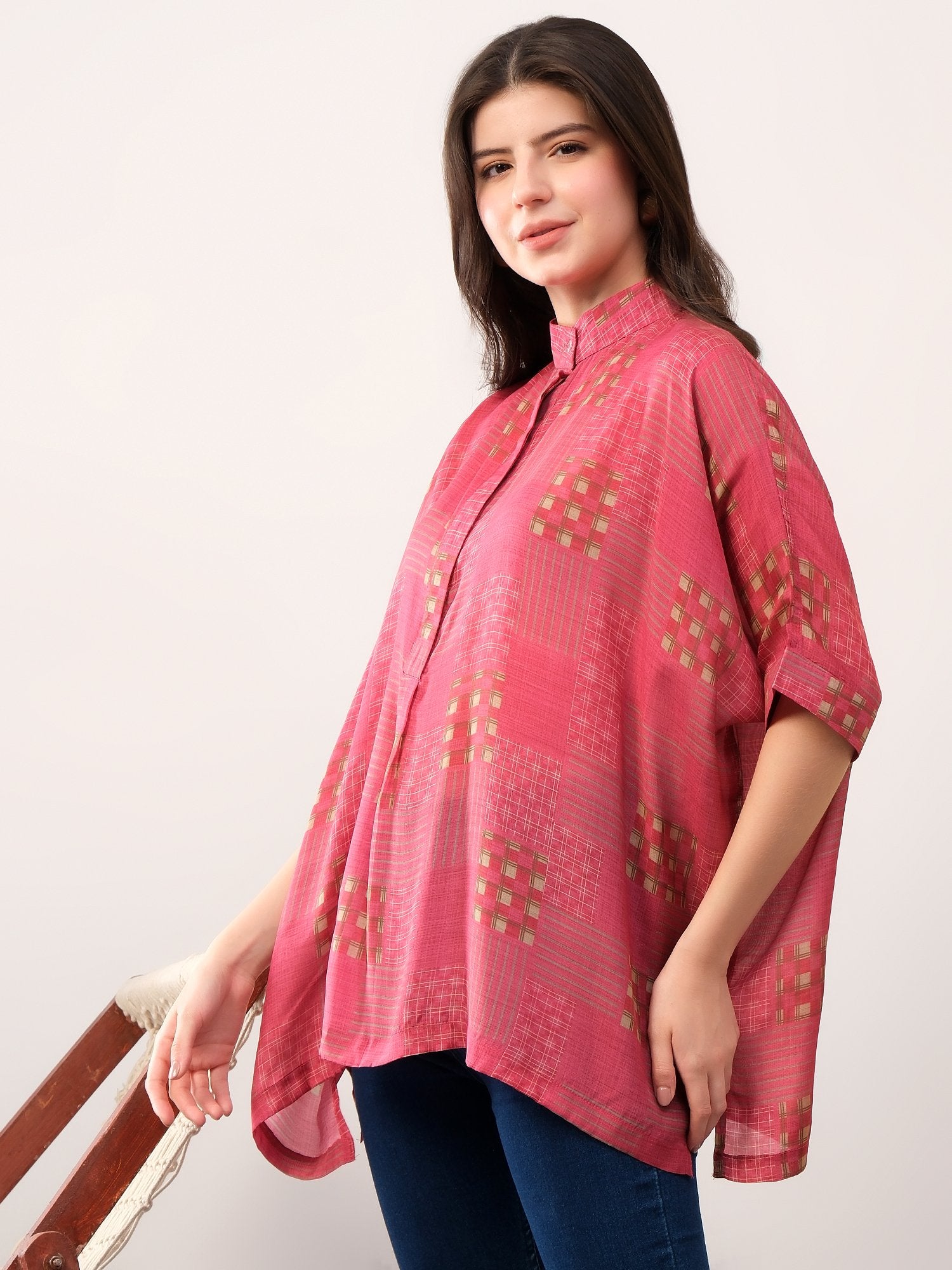 Red kaftan style printed solace one size shirt
