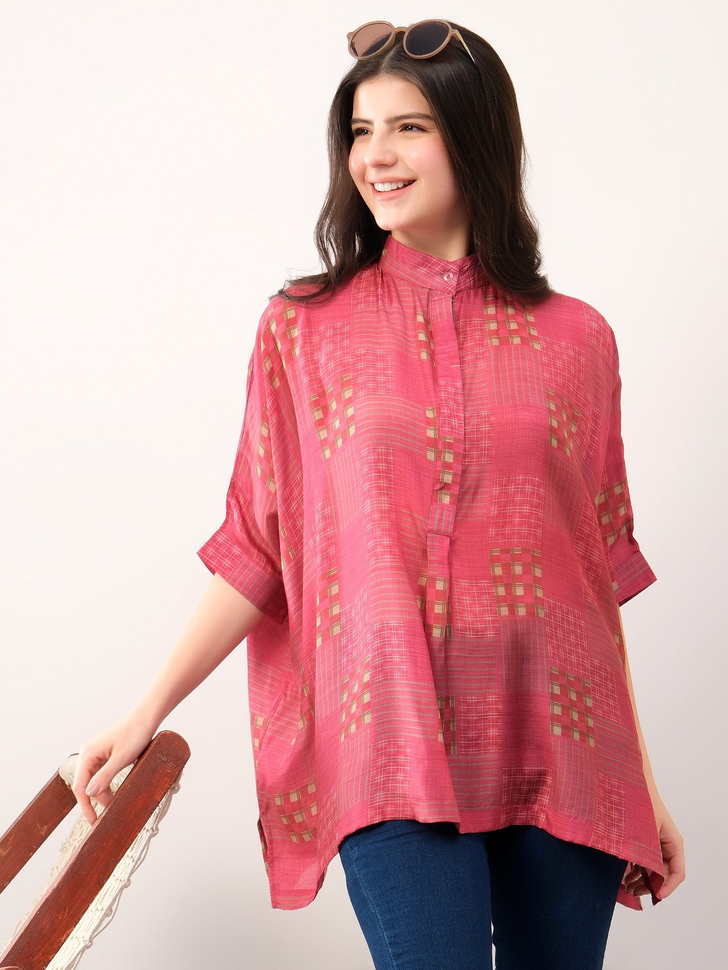 Red kaftan style printed solace one size shirt