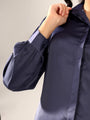 Navy Blue Solid Satin Casual Collar Shirt
