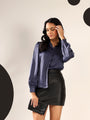 Navy Blue Solid Satin Casual Collar Shirt