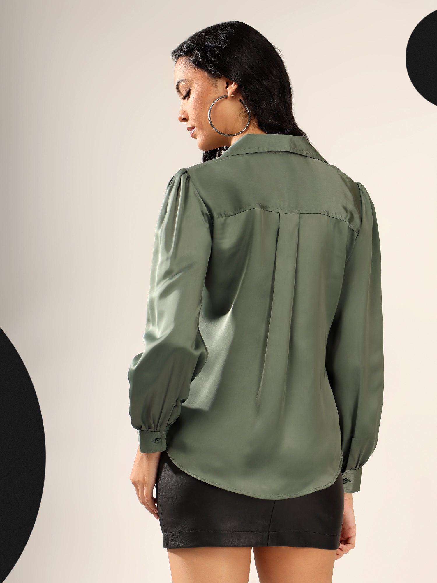 Dark Teal green Solid Satin Casual Collar Shirt